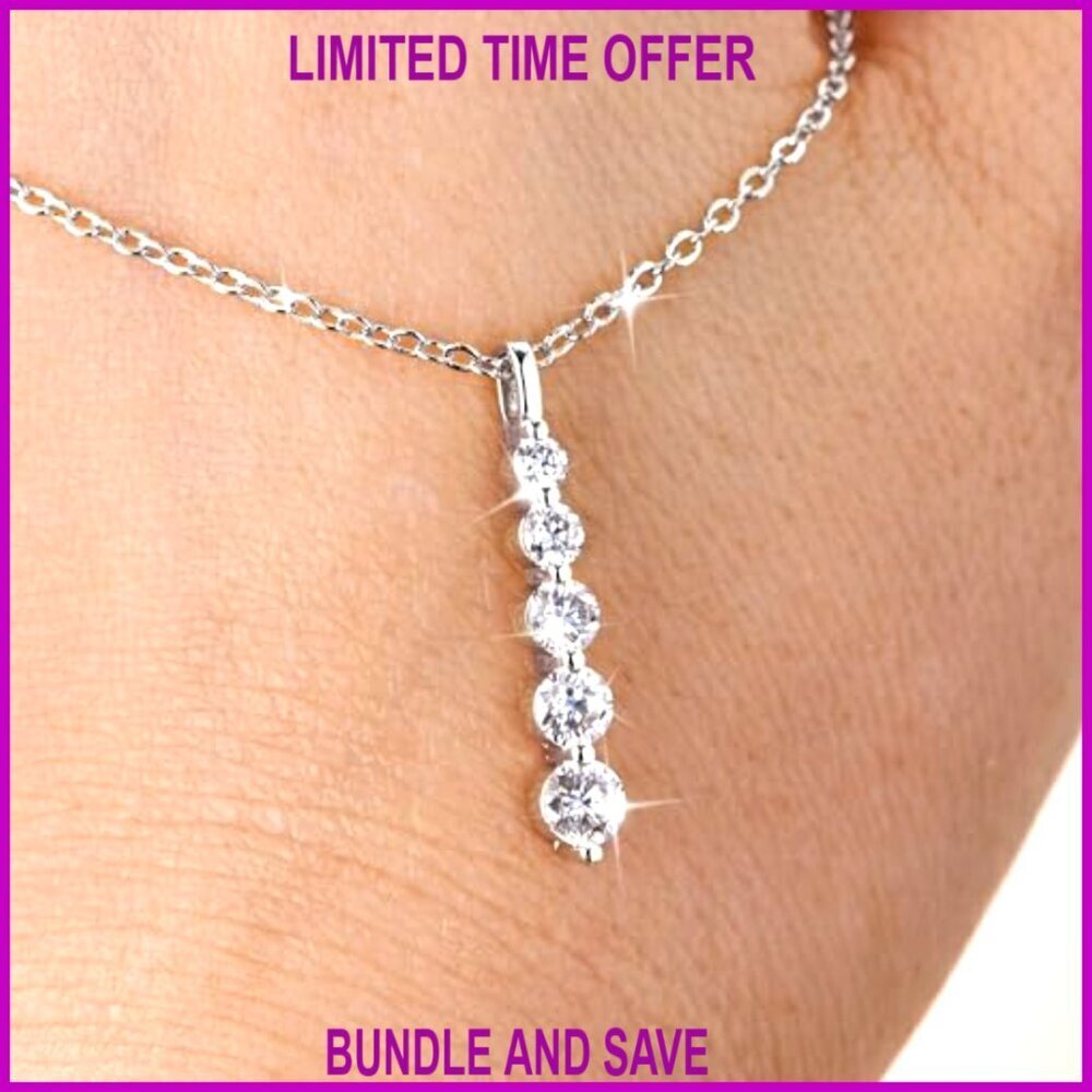 0.92 CT Moissanite 5-Stone Pendant Necklace, 14K Gold Filled, Adjustable Chain - Picture 6 of 7